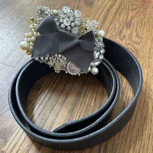 Cabi Black Leather Boss Belt With Large Bling Buckle Signed, size M